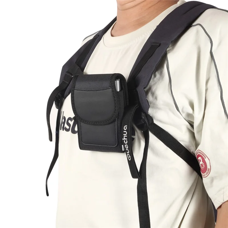 Magnetic Oxford Fabric Foldable Phone Holster Universal Belt Clip Pouch with Card Slots - Black