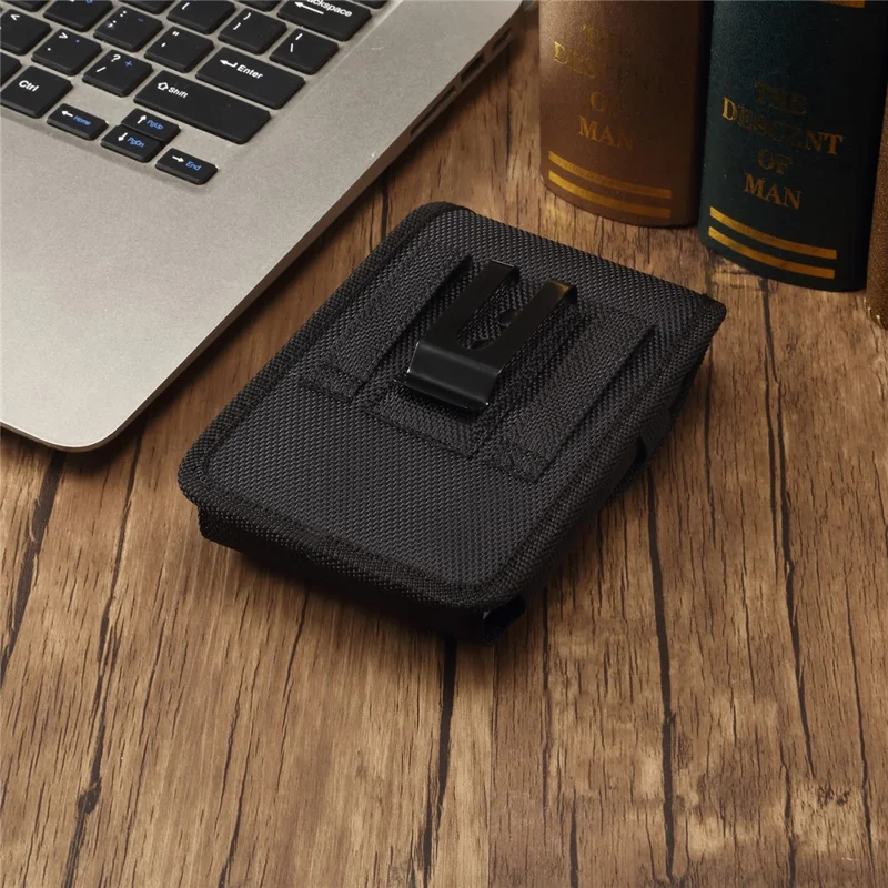Magnetic Oxford Fabric Foldable Phone Holster Universal Belt Clip Pouch with Card Slots - Black