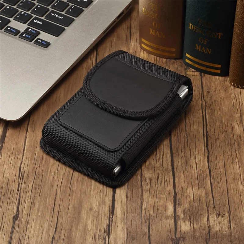 Magnetic Oxford Fabric Foldable Phone Holster Universal Belt Clip Pouch with Card Slots - Black