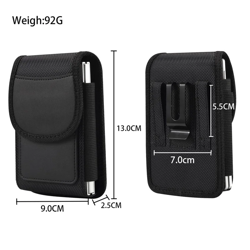 Magnetic Oxford Fabric Foldable Phone Holster Universal Belt Clip Pouch with Card Slots - Black