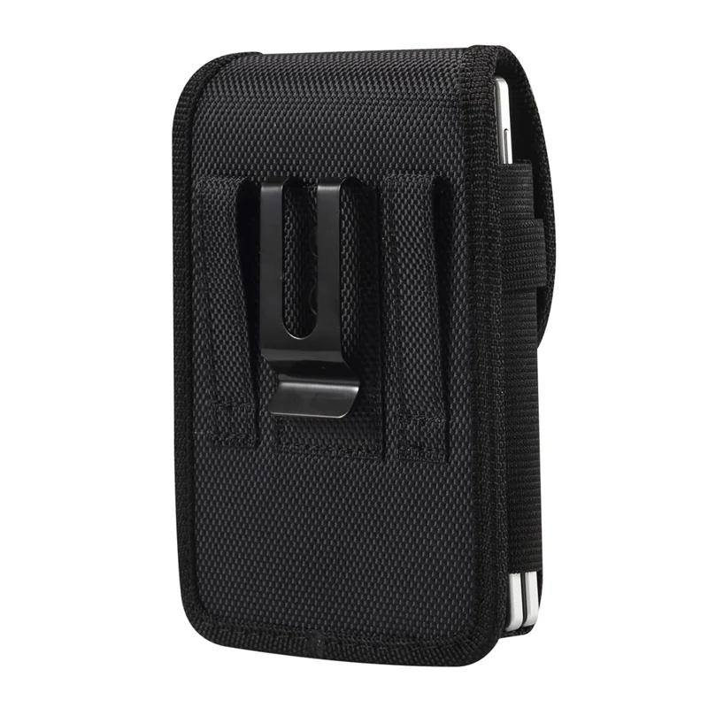 Magnetic Oxford Fabric Foldable Phone Holster Universal Belt Clip Pouch with Card Slots - Black