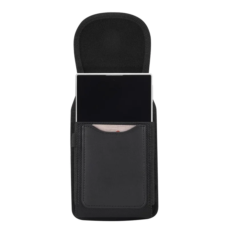 Magnetic Oxford Fabric Foldable Phone Holster Universal Belt Clip Pouch with Card Slots - Black