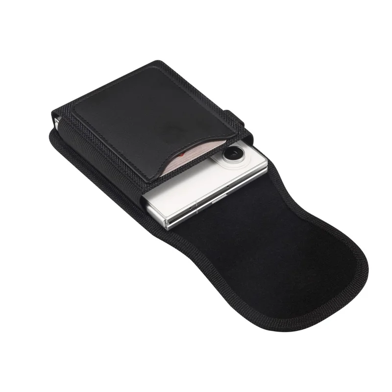 Magnetic Oxford Fabric Foldable Phone Holster Universal Belt Clip Pouch with Card Slots - Black