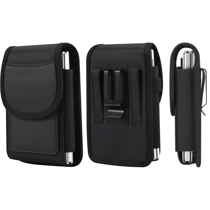 Magnetic Oxford Fabric Foldable Phone Holster Universal Belt Clip Pouch with Card Slots - Black