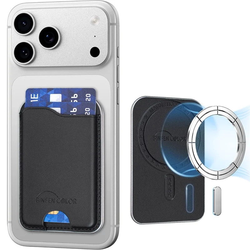 BINFEN COLOR BFK48 Magnetischer Kartenhalter, schlankes Ledertelefonetui für iPhone 12 - 17 Serie - Schwarz
