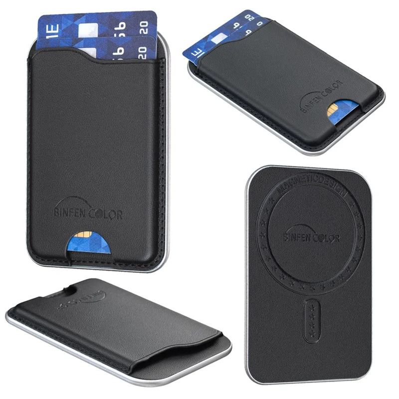 BINFEN COLOR BFK48 Magnetischer Kartenhalter, schlankes Ledertelefonetui für iPhone 12 - 17 Serie - Schwarz