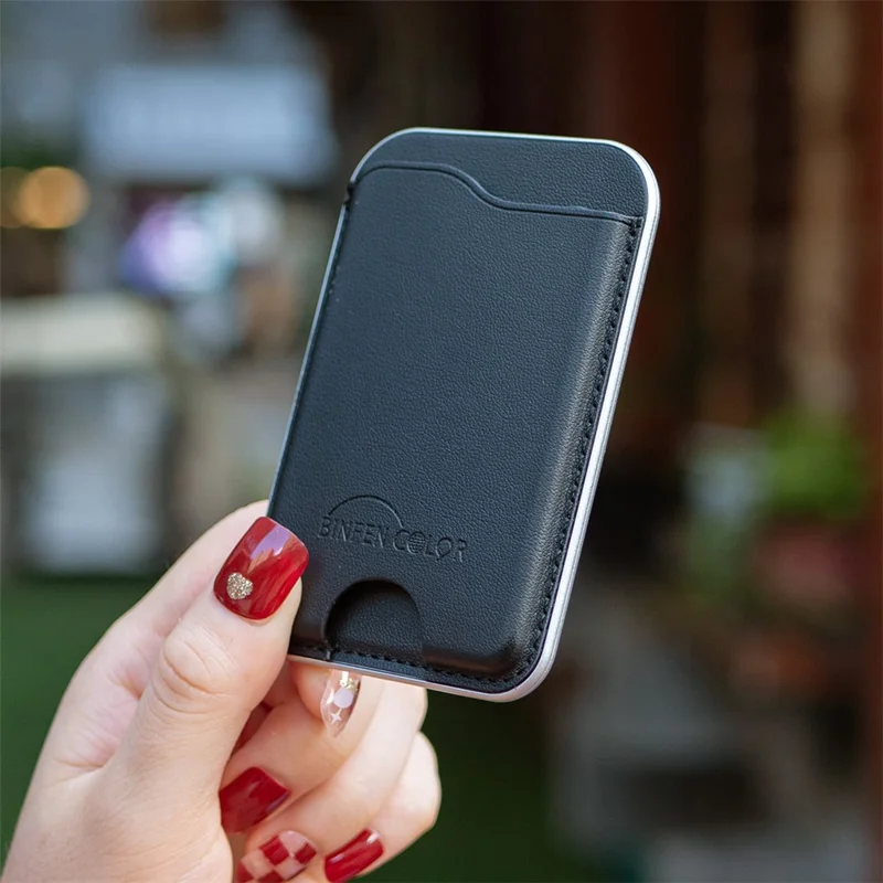 BINFEN COLOR BFK48 Magnetischer Kartenhalter, schlankes Ledertelefonetui für iPhone 12 - 17 Serie - Schwarz