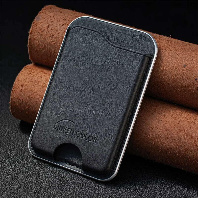 BINFEN COLOR BFK48 Magnetischer Kartenhalter, schlankes Ledertelefonetui für iPhone 12 - 17 Serie - Schwarz