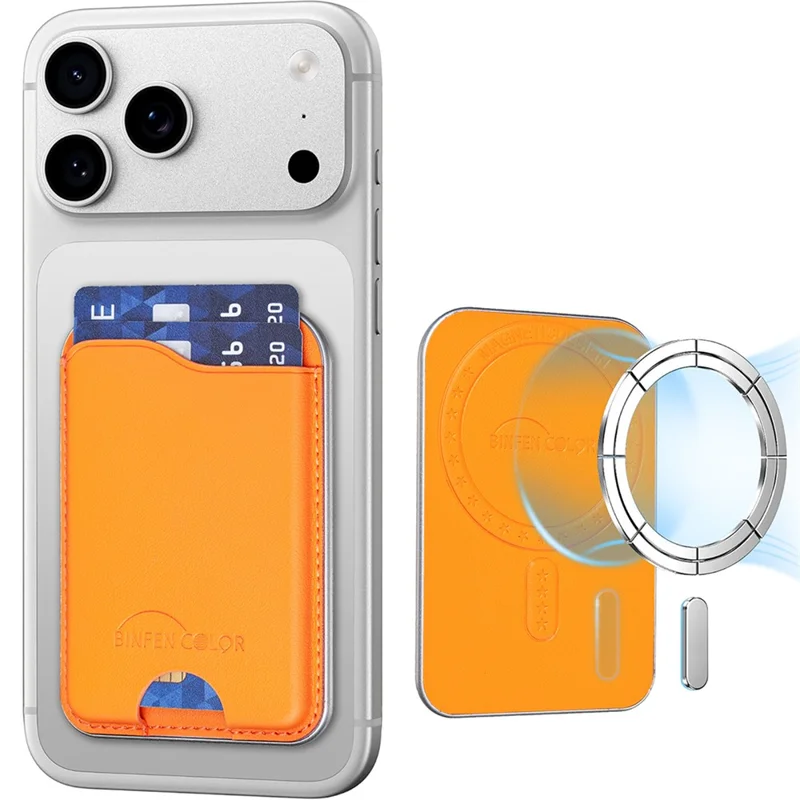 BINFEN COLOR BFK48 Magnetic Card Holder Slim Leather Phone Wallet for iPhone 12 - 17 Series - Yellow