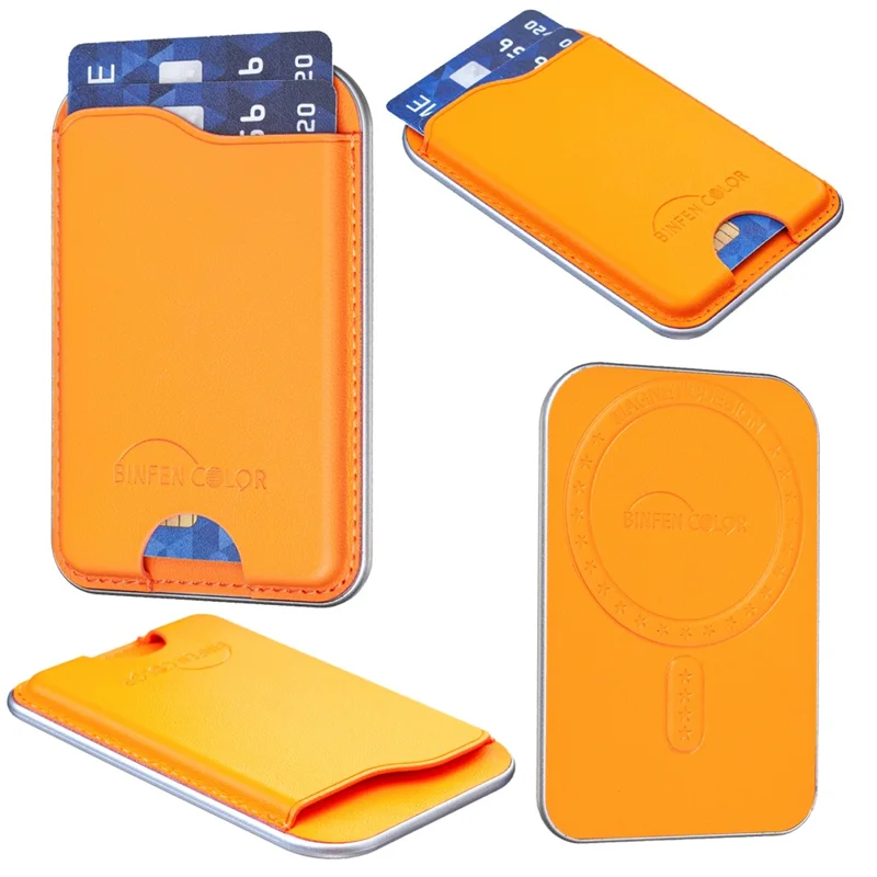 BINFEN COLOR BFK48 Magnetic Card Holder Slim Leather Phone Wallet for iPhone 12 - 17 Series - Yellow