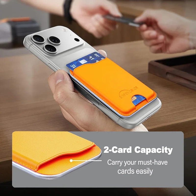 BINFEN COLOR BFK48 Magnetic Card Holder Slim Leather Phone Wallet for iPhone 12 - 17 Series - Yellow