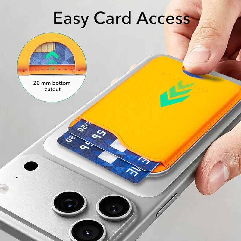 BINFEN COLOR BFK48 Magnetic Card Holder Slim Leather Phone Wallet for iPhone 12 - 17 Series - Yellow