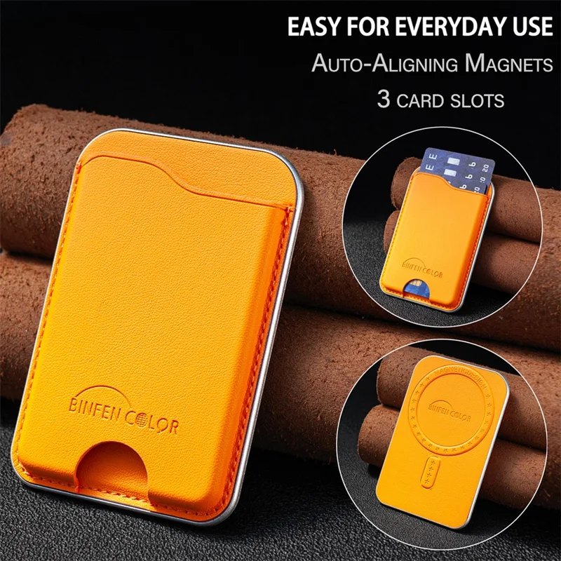 BINFEN COLOR BFK48 Magnetic Card Holder Slim Leather Phone Wallet for iPhone 12 - 17 Series - Yellow