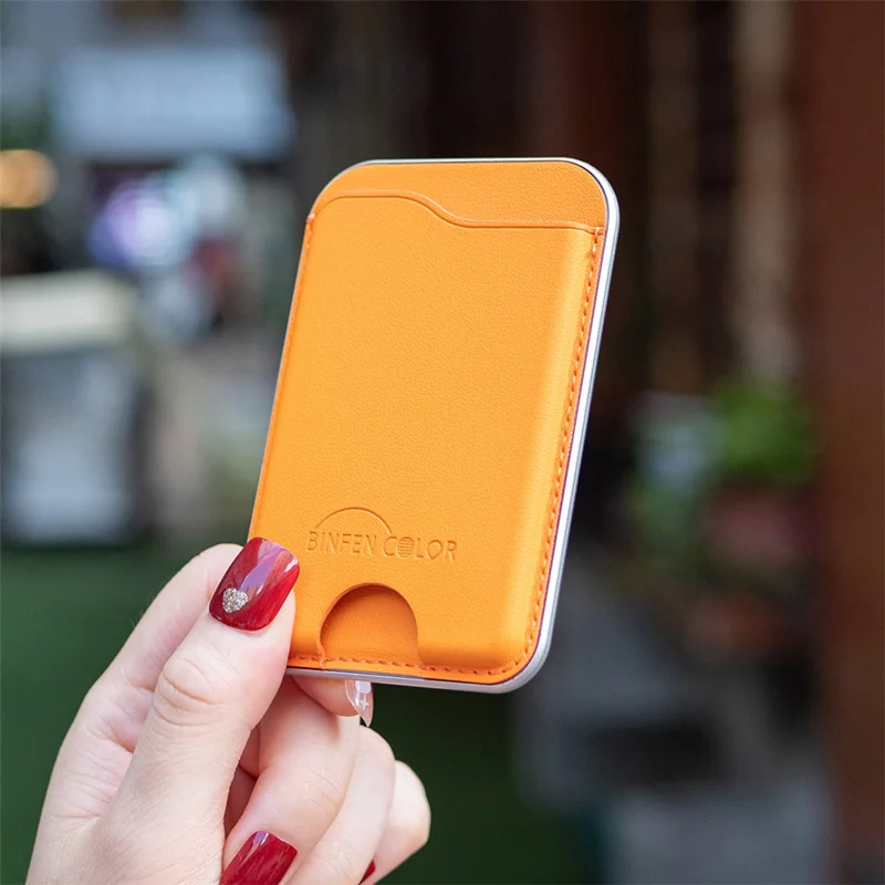 BINFEN COLOR BFK48 Magnetic Card Holder Slim Leather Phone Wallet for iPhone 12 - 17 Series - Yellow