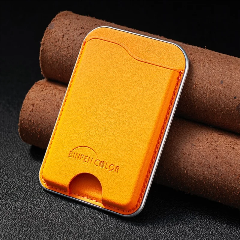 BINFEN COLOR BFK48 Magnetic Card Holder Slim Leather Phone Wallet for iPhone 12 - 17 Series - Yellow