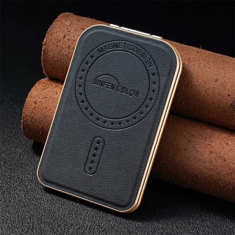 BINFEN COLOR BFK47 Leather Magnetic Card Holder with Kickstand  /  Vanity Mirror for iPhone 12 - 17 Series - Black