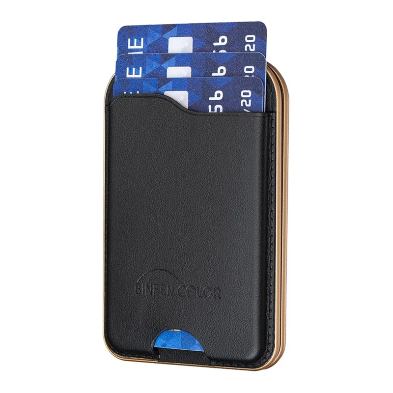 BINFEN COLOR BFK47 Leather Magnetic Card Holder with Kickstand  /  Vanity Mirror for iPhone 12 - 17 Series - Black