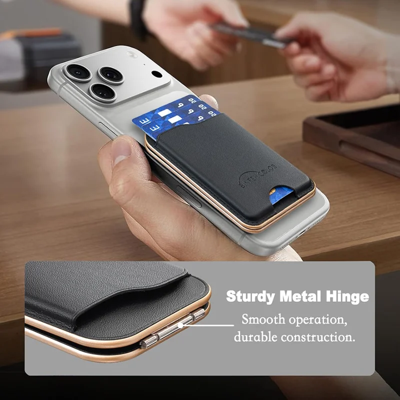 BINFEN COLOR BFK47 Leather Magnetic Card Holder with Kickstand  /  Vanity Mirror for iPhone 12 - 17 Series - Black