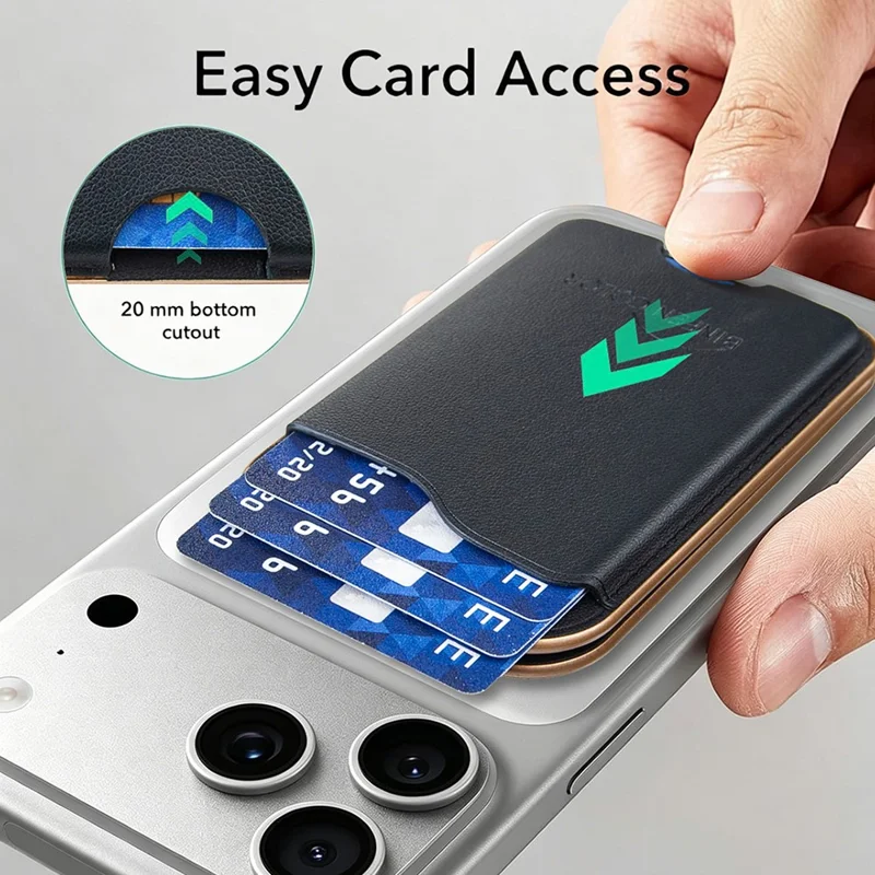 BINFEN COLOR BFK47 Leather Magnetic Card Holder with Kickstand  /  Vanity Mirror for iPhone 12 - 17 Series - Black