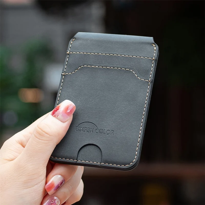 BINFEN COLOR BFK41 Magnetic Card Holder RFID Blocking Phone Wallet with Kickstand Function for iPhone 12 - 17 Series - Black