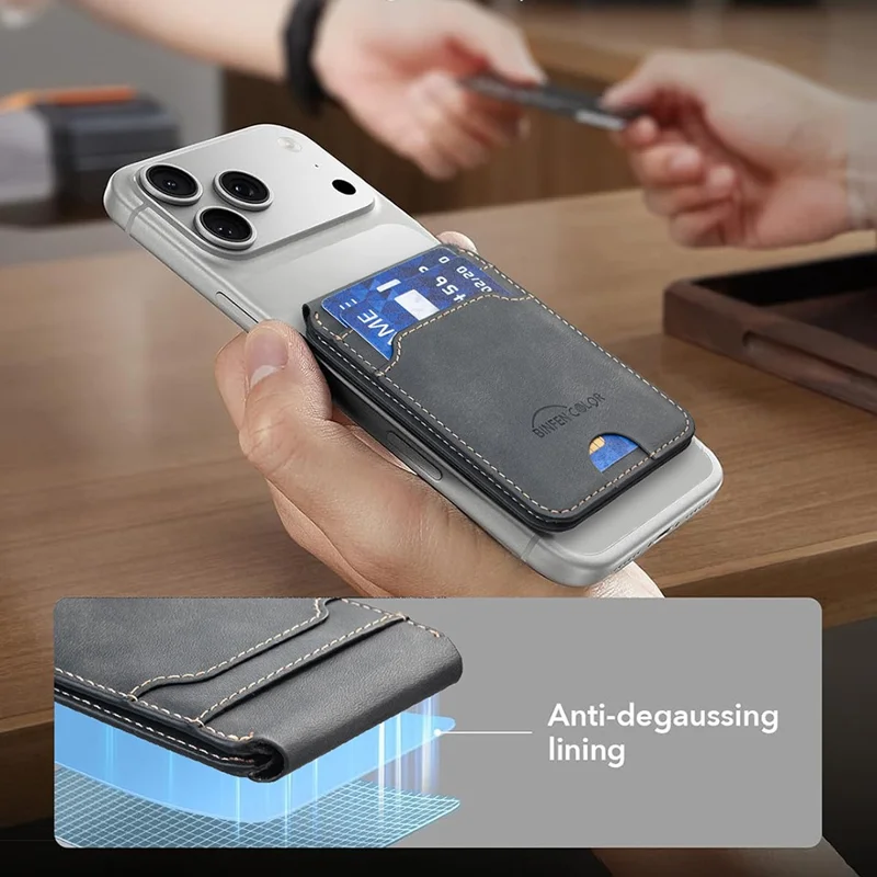 BINFEN COLOR BFK41 Magnetic Card Holder RFID Blocking Phone Wallet with Kickstand Function for iPhone 12 - 17 Series - Black
