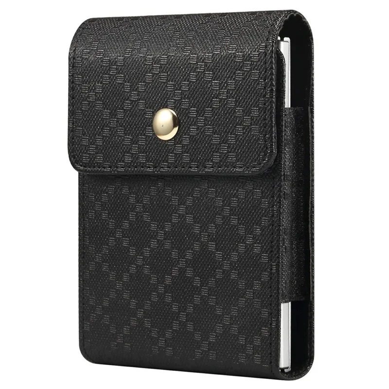 Grid Pattern PU Leather Phone Waist Bag Vertical Pouch Holster with Belt Clip - Black