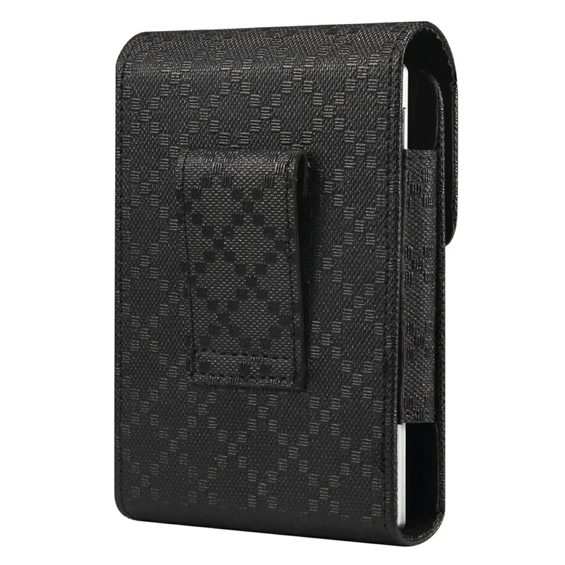 Grid Pattern PU Leather Phone Waist Bag Vertical Pouch Holster with Belt Clip - Black