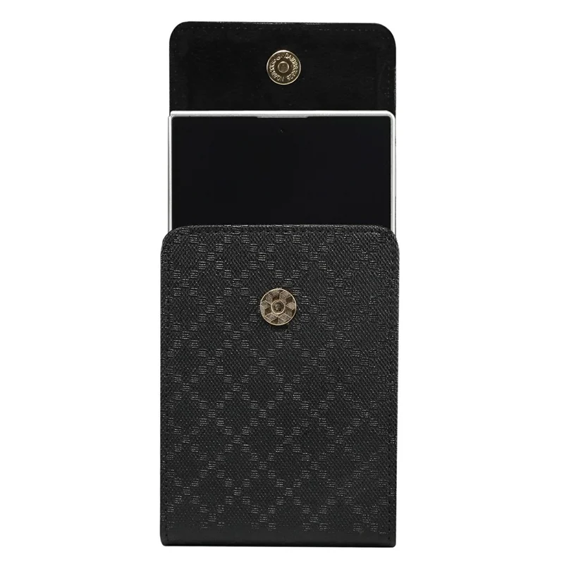 Grid Pattern PU Leather Phone Waist Bag Vertical Pouch Holster with Belt Clip - Black