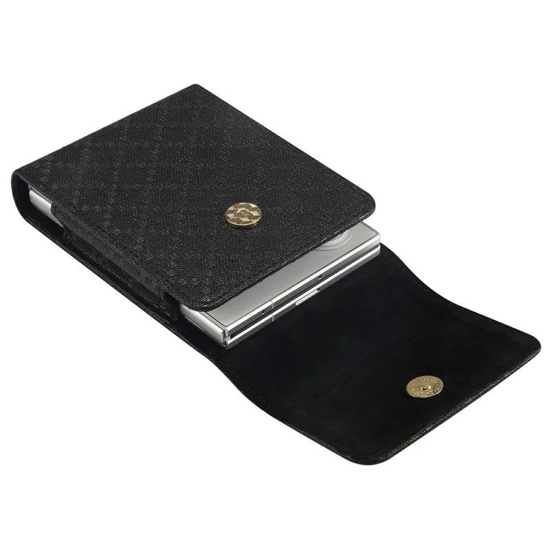 Grid Pattern PU Leather Phone Waist Bag Vertical Pouch Holster with Belt Clip - Black