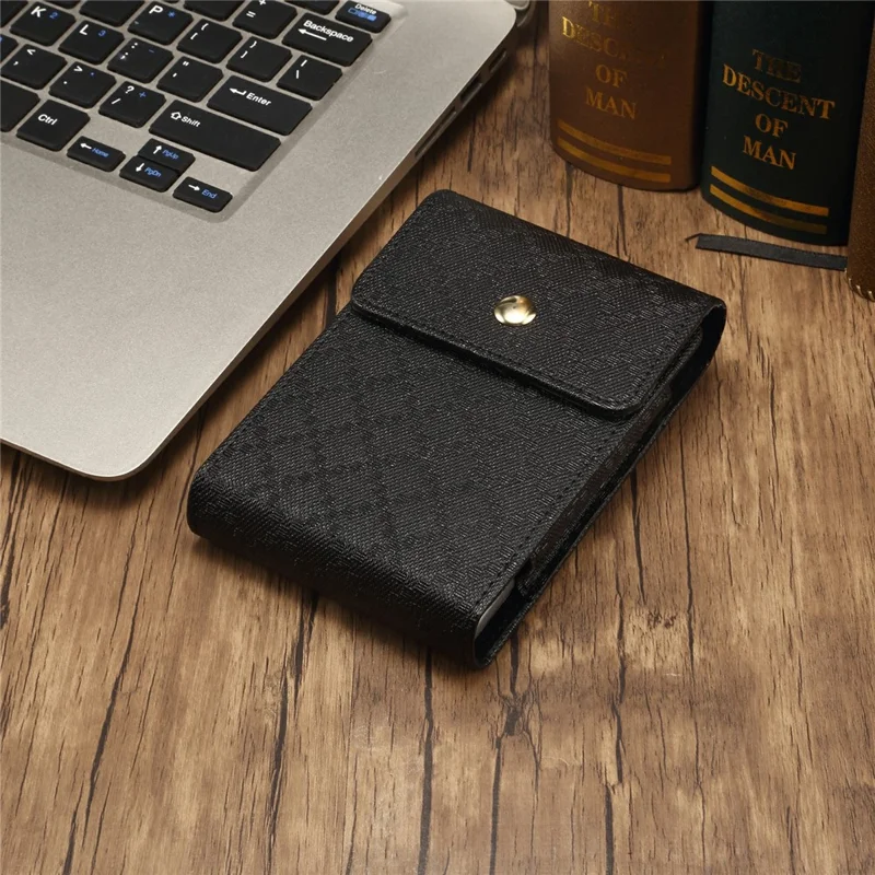 Grid Pattern PU Leather Phone Waist Bag Vertical Pouch Holster with Belt Clip - Black