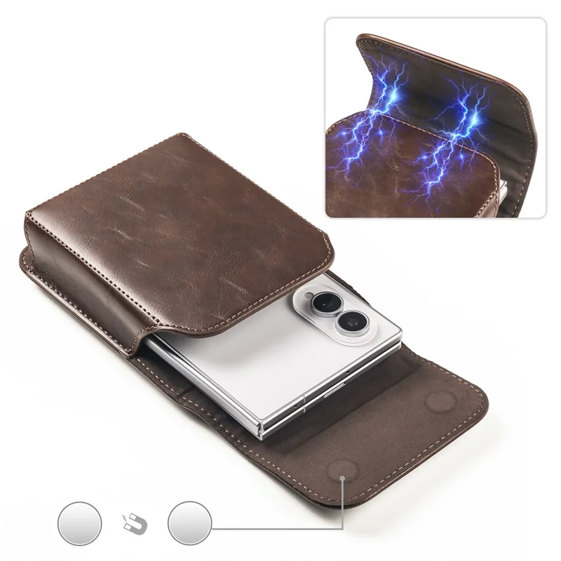 Wide Foldable Phone Waist Bag PU Leather Flip Case Belt Clip Pouch Holster - Coffee
