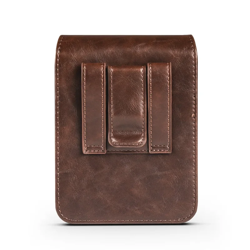Wide Foldable Phone Waist Bag PU Leather Flip Case Belt Clip Pouch Holster - Coffee
