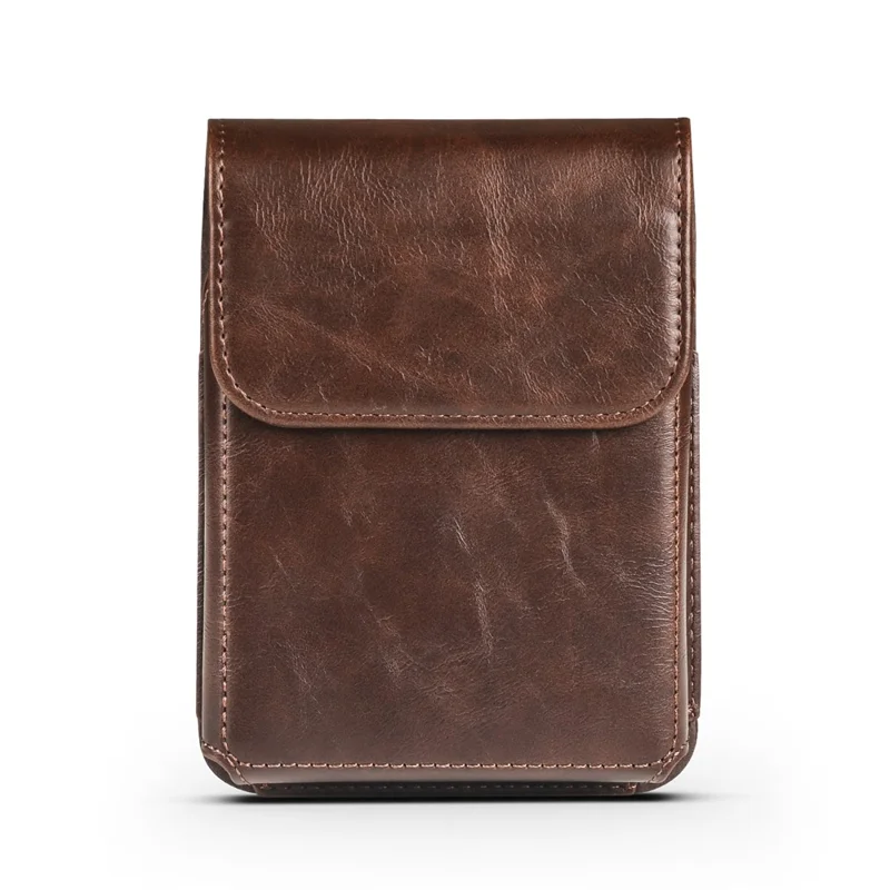 Wide Foldable Phone Waist Bag PU Leather Flip Case Belt Clip Pouch Holster - Coffee