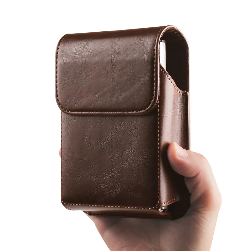 Wide Foldable Phone Waist Bag PU Leather Flip Case Belt Clip Pouch Holster - Coffee