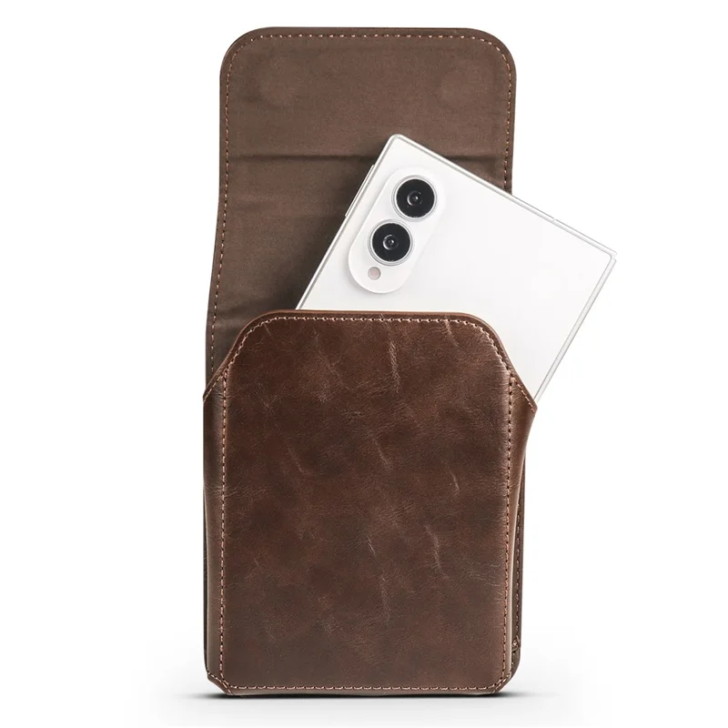 Wide Foldable Phone Waist Bag PU Leather Flip Case Belt Clip Pouch Holster - Coffee