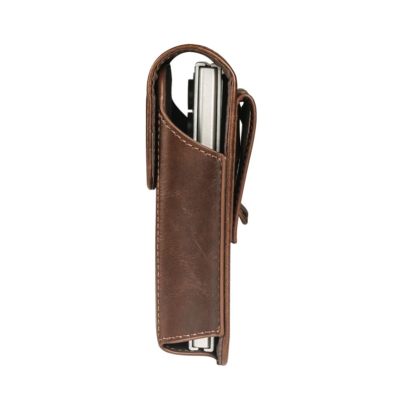 Wide Foldable Phone Waist Bag PU Leather Flip Case Belt Clip Pouch Holster - Coffee