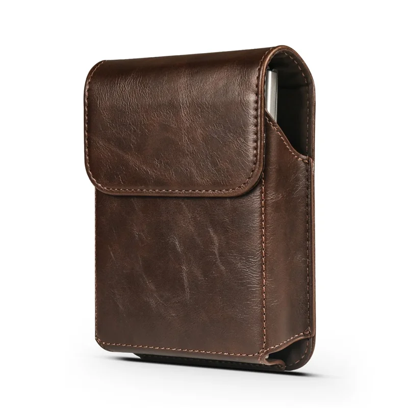 Wide Foldable Phone Waist Bag PU Leather Flip Case Belt Clip Pouch Holster - Coffee