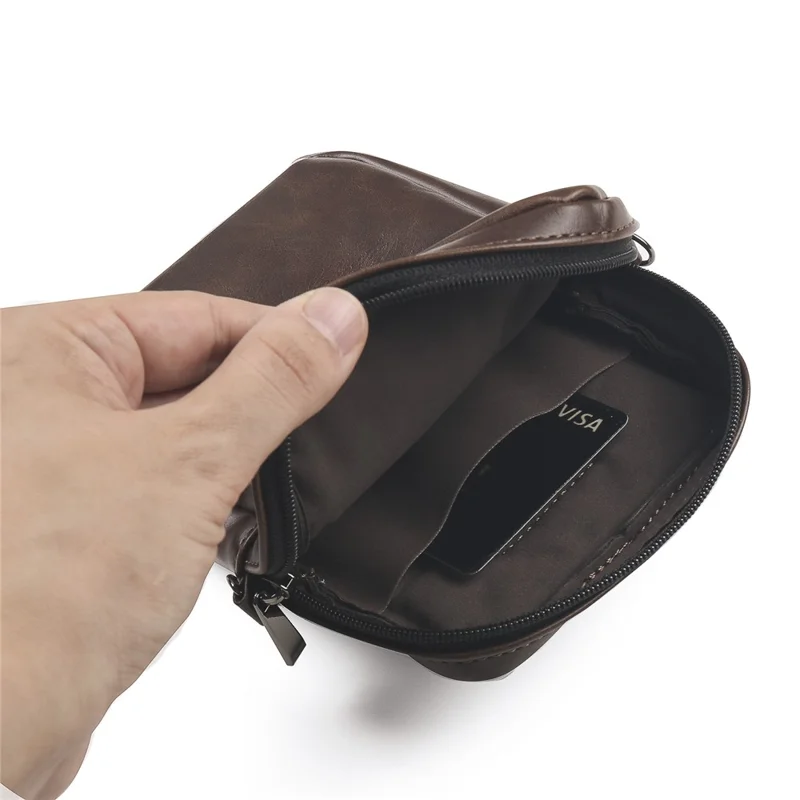 Crazy Horse Leather Foldable Waist Bag with Removable Shoulder Strap Folding Phone Phone Pouch - Coffee