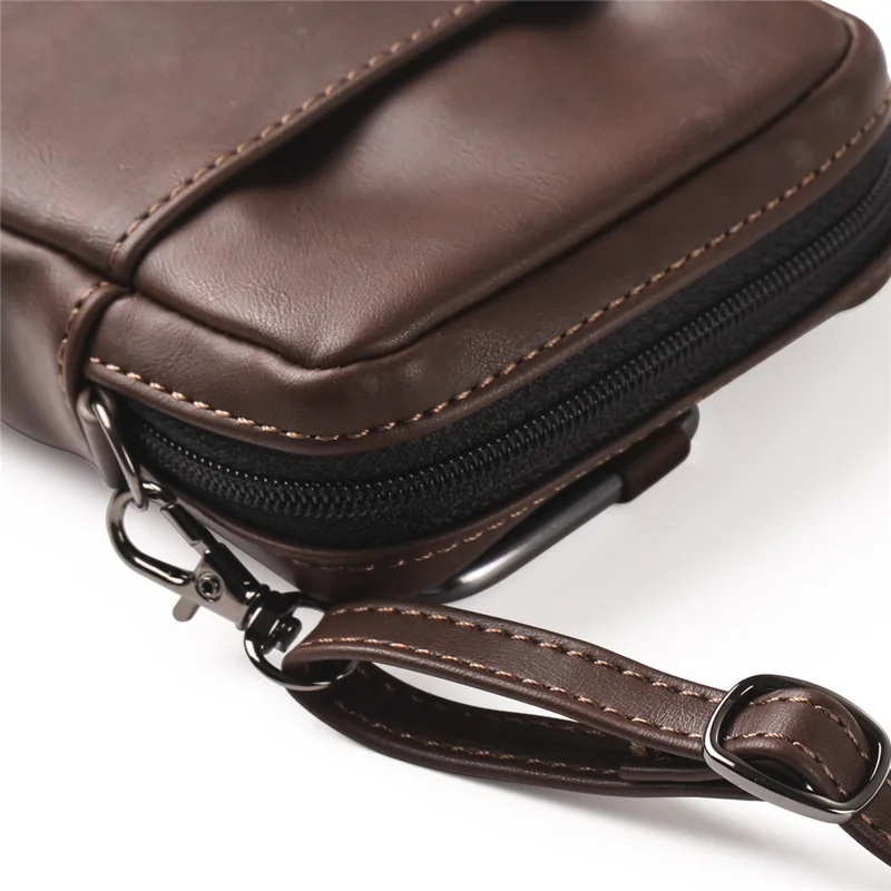 Crazy Horse Leather Foldable Waist Bag with Removable Shoulder Strap Folding Phone Phone Pouch - Coffee