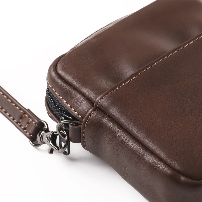 Crazy Horse Leather Foldable Waist Bag with Removable Shoulder Strap Folding Phone Phone Pouch - Coffee