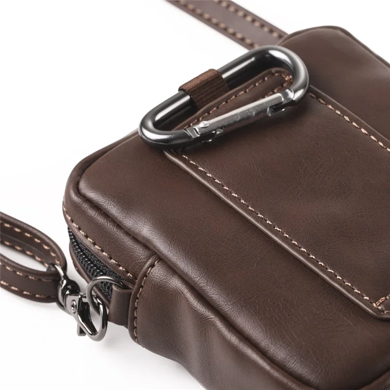 Crazy Horse Leather Foldable Waist Bag with Removable Shoulder Strap Folding Phone Phone Pouch - Coffee