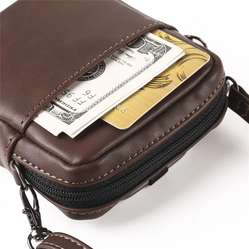 Crazy Horse Leather Foldable Waist Bag with Removable Shoulder Strap Folding Phone Phone Pouch - Coffee