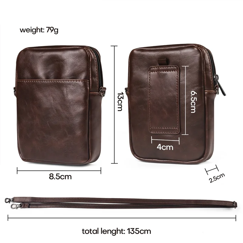 Crazy Horse Leather Foldable Waist Bag with Removable Shoulder Strap Folding Phone Phone Pouch - Coffee