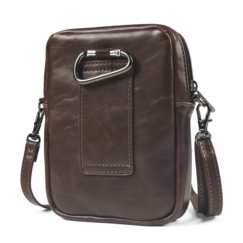 Crazy Horse Leather Foldable Waist Bag with Removable Shoulder Strap Folding Phone Phone Pouch - Coffee