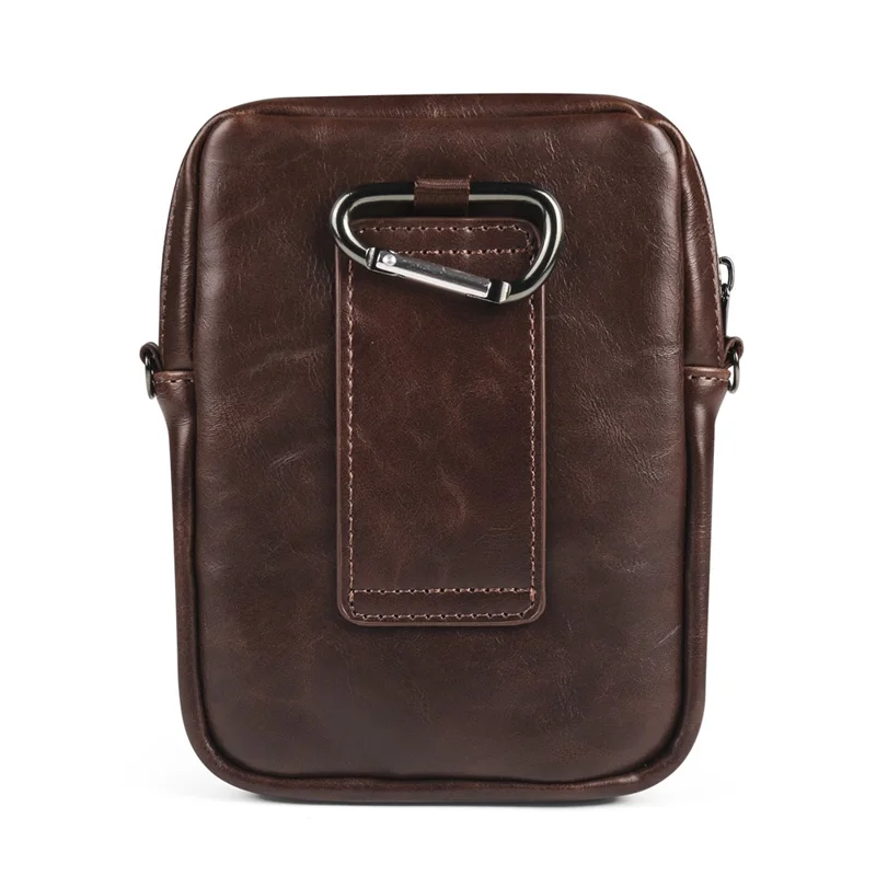 Crazy Horse Leather Foldable Waist Bag with Removable Shoulder Strap Folding Phone Phone Pouch - Coffee
