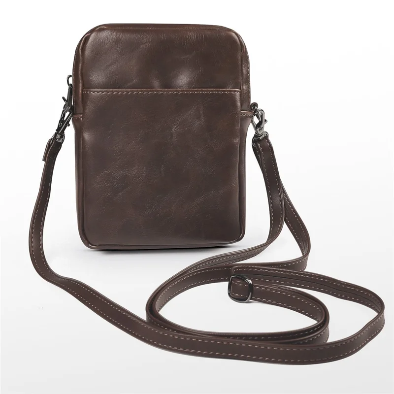 Crazy Horse Leather Foldable Waist Bag with Removable Shoulder Strap Folding Phone Phone Pouch - Coffee