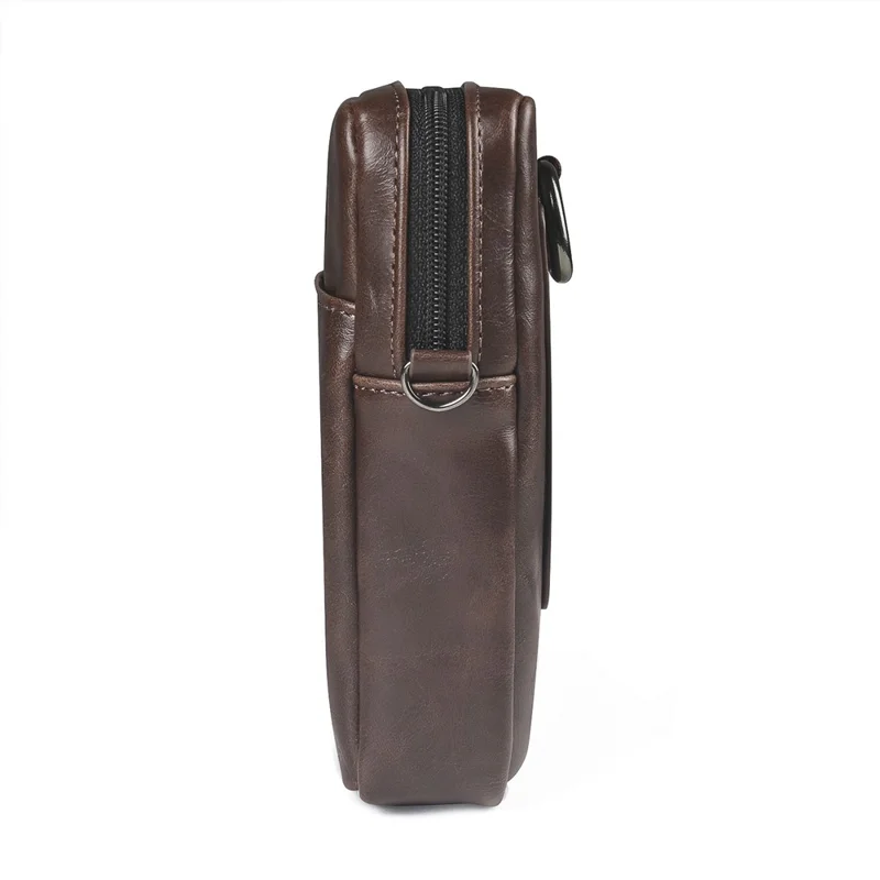 Crazy Horse Leather Foldable Waist Bag with Removable Shoulder Strap Folding Phone Phone Pouch - Coffee