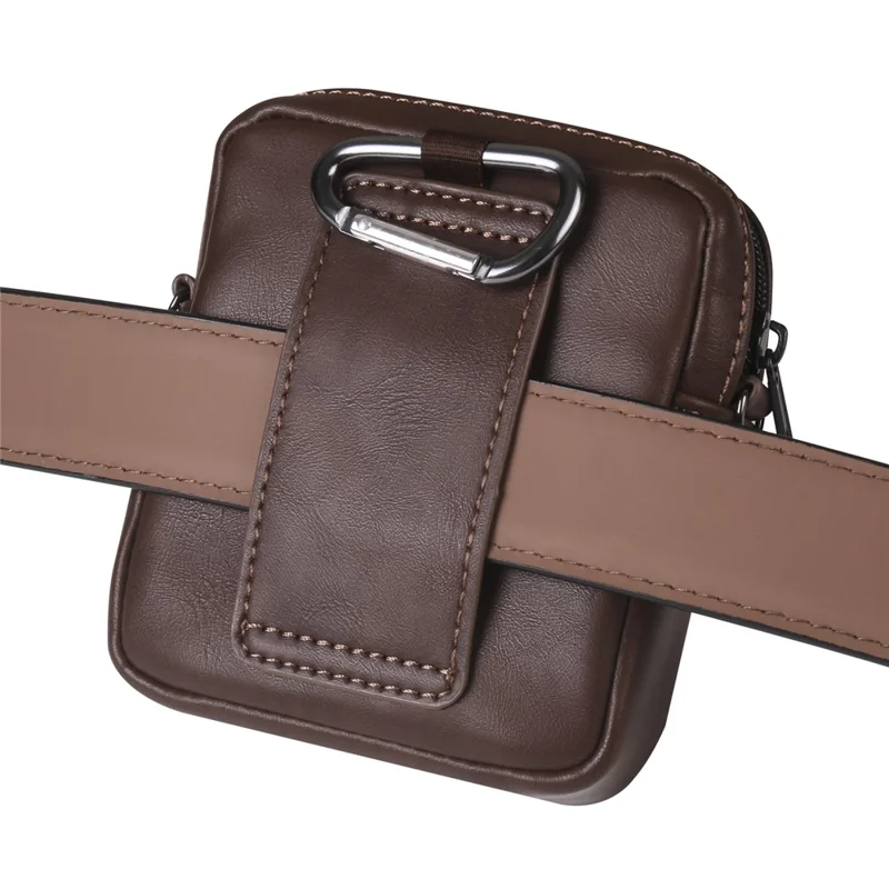 Crazy Horse Leather Foldable Waist Bag with Removable Shoulder Strap Folding Phone Phone Pouch - Coffee