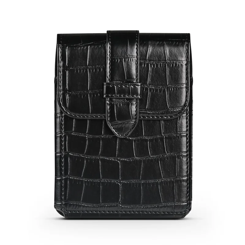 Crocodile Texture PU Leather Foldable Phone Waist Bag Holster Pouch - Black
