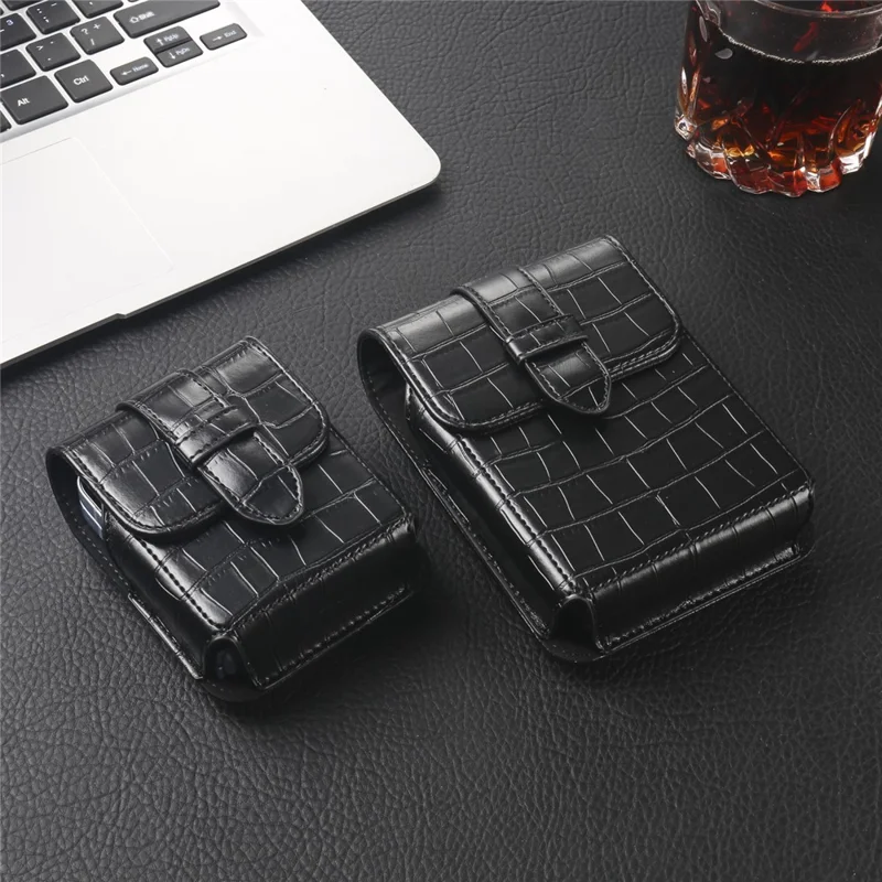 Crocodile Texture PU Leather Foldable Phone Waist Bag Holster Pouch - Black